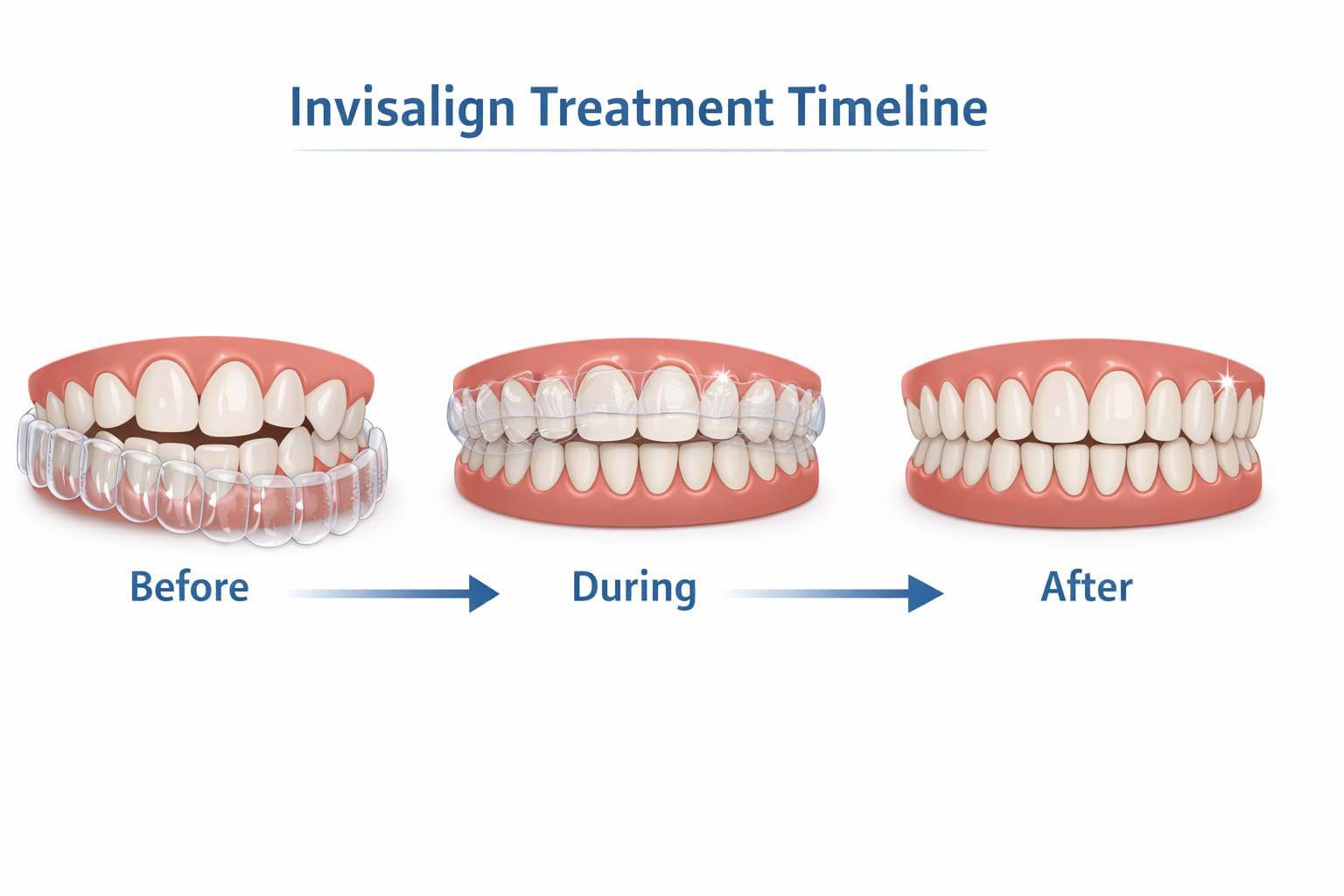 Invisalign treatment timeline showing teeth alignment over months