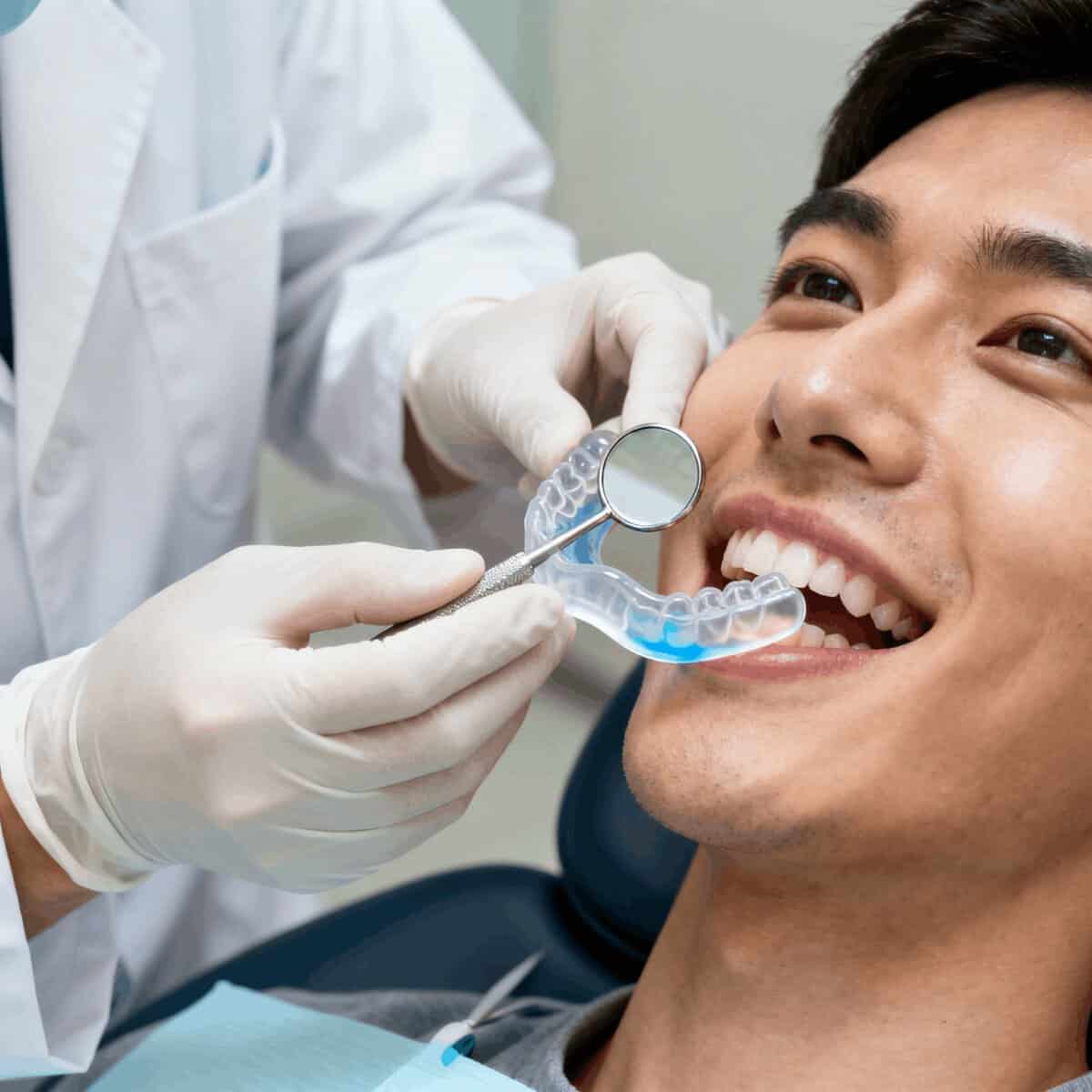 dentist fitting custom sports mouthguard for patient in Bondi Beach dental clinic